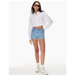 SUNDAY BEST Aritzia Jean Shorts, Raw Hem, Medium Wash Denim, Size 27